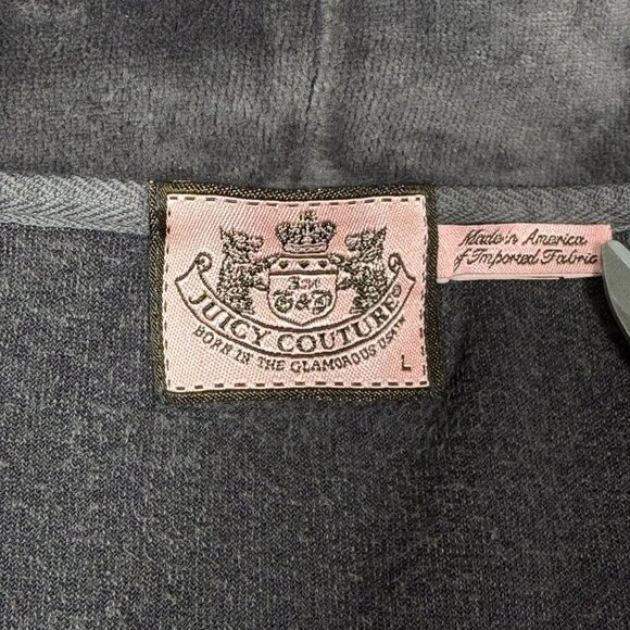 VTG Y2K Juicy Couture Velour Jacket Sz.L Gray Hooded Short Puff Sleeve - Picture 4 of 10